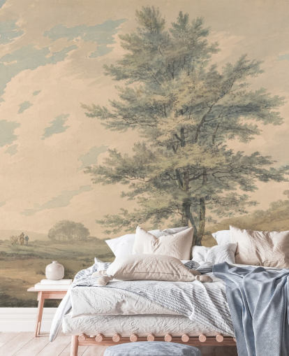 murale d'arte chiamato Paesaggio con alberi e figure di J. M. W. Turner per salotti e corridoi