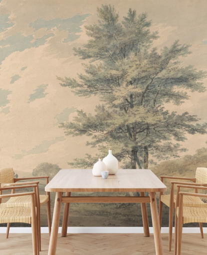 fresque murale d'art intitulée Landscape with Trees and Figures de J. M. W. Turner pour les salons et les couloirs