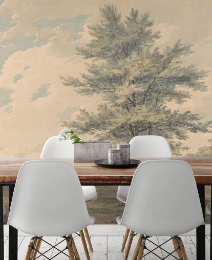 kunstmuurschildering genaamd Landscape with Trees and Figures van J.M. W. Turner voor woonkamers en gangen