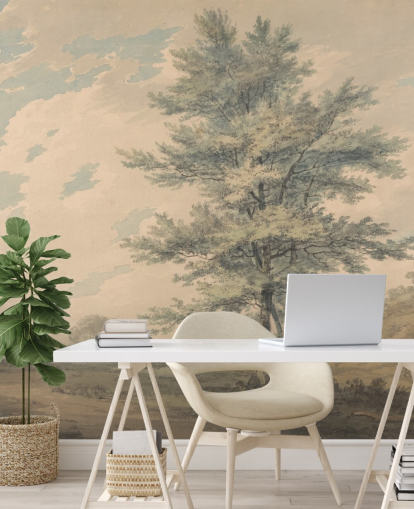kunstmuurschildering genaamd Landscape with Trees and Figures van J.M. W. Turner voor woonkamers en gangen kunstmuurschildering genaamd Landscape with Trees and Figures van J.M. W. Turner voor woonkamers en gangen
