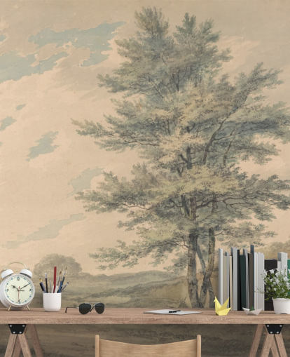 murale d'arte chiamato Paesaggio con alberi e figure di J. M. W. Turner per salotti e corridoi