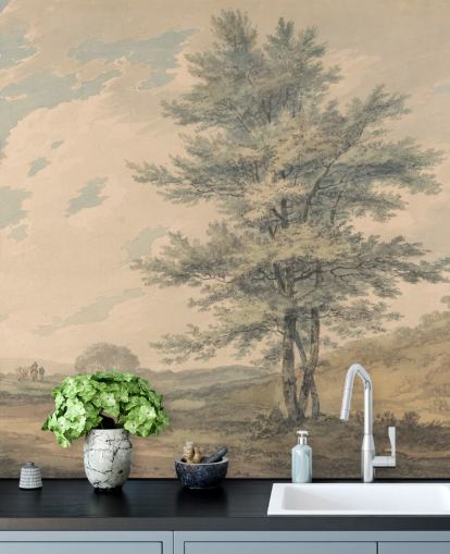mural de pared de bellas artes llamado Paisaje con árboles y figuras de J. M. W. Turner para salas de estar y pasillos