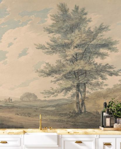 Fototapet Landscape with Trees and Figures av J.M.W. Turner för vardagsrum och hallar Fototapet Landscape with Trees and Figures av J.M.W. Turner för vardagsrum och hallar