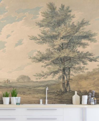 mural de parede de belas artes chamado Landscape with Trees and Figures de J. M. W. Turner para salas de estar e corredores mural de parede de belas artes chamado Landscape with Trees and Figures de J. M. W. Turner para salas de estar e corredores