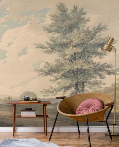 fresque murale d'art intitulée Landscape with Trees and Figures de J. M. W. Turner pour les salons et les couloirs