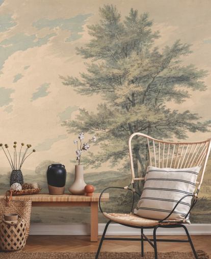 mural de pared de bellas artes llamado Paisaje con árboles y figuras de J. M. W. Turner para salas de estar y pasillos