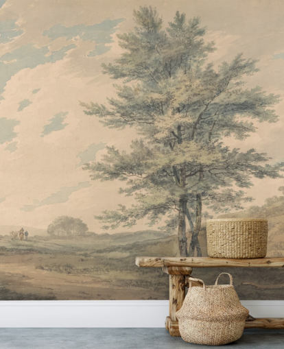 mural de pared de bellas artes llamado Paisaje con árboles y figuras de J. M. W. Turner para salas de estar y pasillos