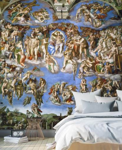 kunsttapet vægmaleri kaldet The Last Judgment af Michelangelo til lofter