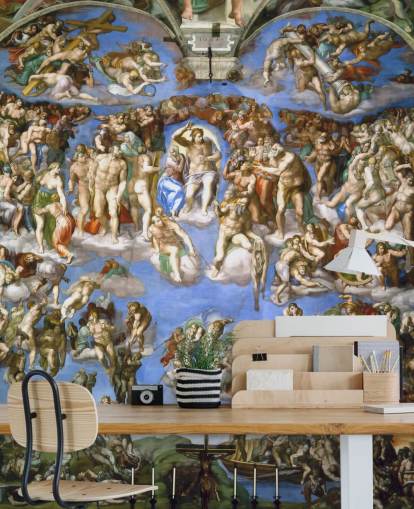 papier peint mural d'art intitulé Le Jugement dernier de Michel-Ange pour les plafonds