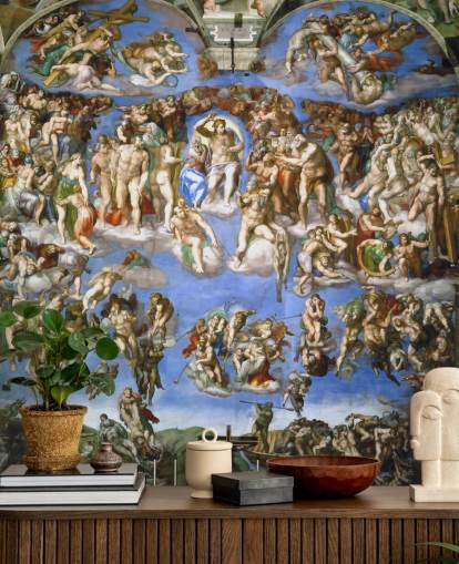 Kunsttapete mit dem Titel Das Jüngste Gericht von Michelangelo für Decken