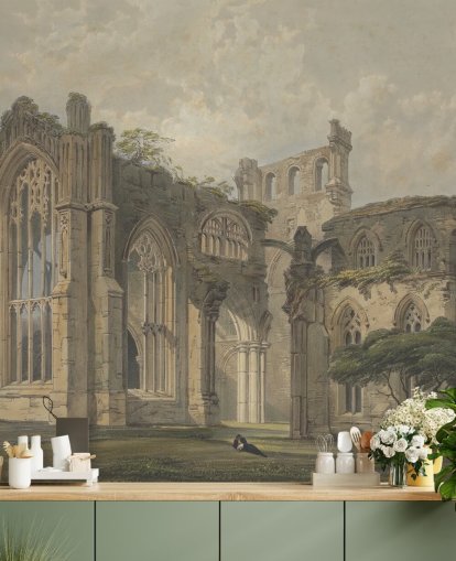 fine art behangmuurschildering genaamd Melrose Abbey from the West voor slaapkamers en woonkamers