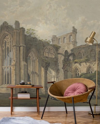 kunsttapet vægmaleri kaldet Melrose Abbey fra Vesten til soveværelser og stuer kunsttapet vægmaleri kaldet Melrose Abbey fra Vesten til soveværelser og stuer