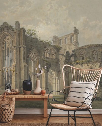 mural de papel de parede de belas artes chamado Melrose Abbey from the West para quartos e salas de estar