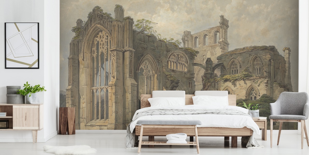 konsttapet väggmålning som heter Melrose Abbey från väst för sovrum och vardagsrum