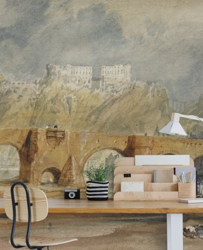 fresque murale d'art intitulée Le pont de la Moselle à Coblence par J. M. W. Turner pour les chambres, les salons et les bureaux à domicile fresque murale d'art intitulée Le pont de la Moselle à Coblence par J. M. W. Turner pour les chambres, les salons et les bureaux à domicile