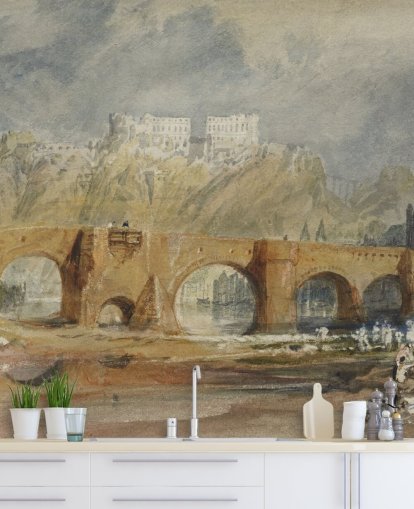 murale artistico chiamato Il ponte sulla Mosella a Coblenza di J. M. W. Turner per camere da letto, salotti e uffici domestici