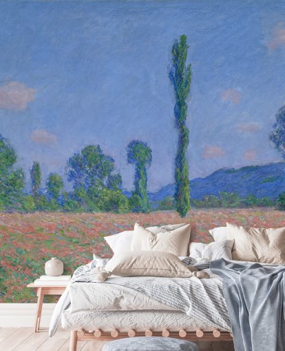 fine art wallpaper mural called Poppy Field (Giverny) by Claude Monet for living rooms and bedrooms