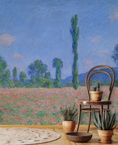fine art behangmuurschildering genaamd Poppy Field (Giverny) van Claude Monet voor woon- en slaapkamers fine art behangmuurschildering genaamd Poppy Field (Giverny) van Claude Monet voor woon- en slaapkamers