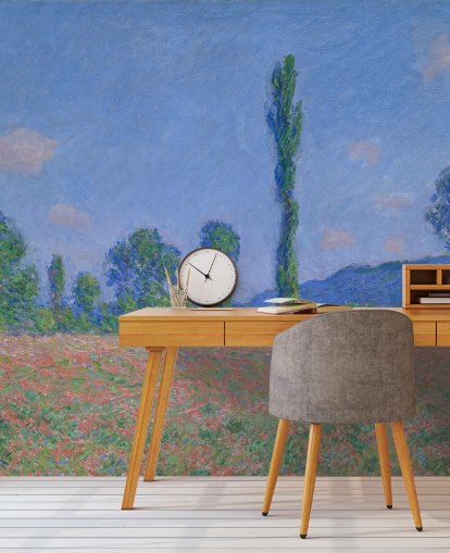 fine art behangmuurschildering genaamd Poppy Field (Giverny) van Claude Monet voor woon- en slaapkamers
