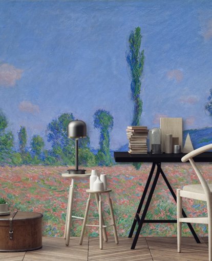 mural de papel de parede de belas artes chamado Poppy Field (Giverny) de Claude Monet para salas de estar e quartos mural de papel de parede de belas artes chamado Poppy Field (Giverny) de Claude Monet para salas de estar e quartos