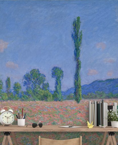 fine art wallpaper mural called Poppy Field (Giverny) by Claude Monet for living rooms and bedrooms