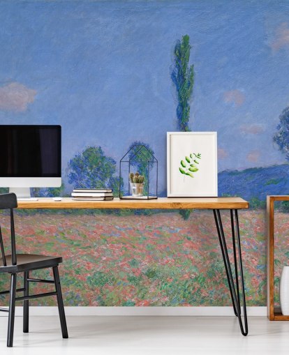 kunsttapet vægmaleri kaldet Poppy Field (Giverny) af Claude Monet til stuer og soveværelser