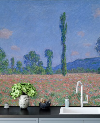 fine art wallpaper mural called Poppy Field (Giverny) by Claude Monet for living rooms and bedrooms