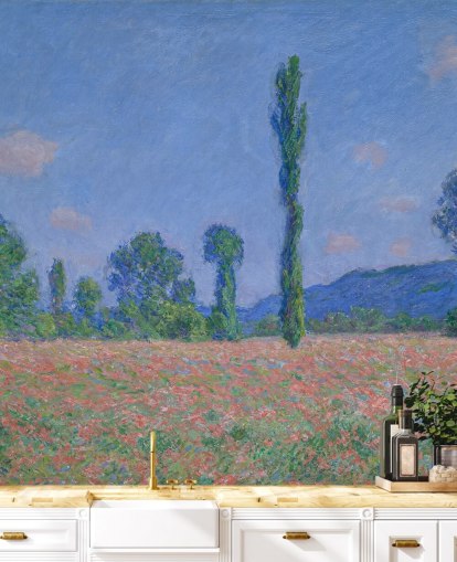Kunsttapete namens Poppy Field (Giverny) von Claude Monet für Wohn- und Schlafzimmer Kunsttapete namens Poppy Field (Giverny) von Claude Monet für Wohn- und Schlafzimmer