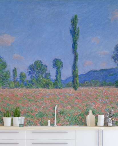 Claude Monetin taide-taustakuvamaalaus nimeltä Poppy Field (Giverny) olohuoneisiin ja makuuhuoneisiin