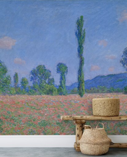 mural de papel de parede de belas artes chamado Poppy Field (Giverny) de Claude Monet para salas de estar e quartos
