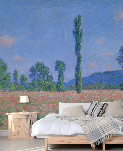 fine art wallpaper mural called Poppy Field (Giverny) by Claude Monet for living rooms and bedrooms