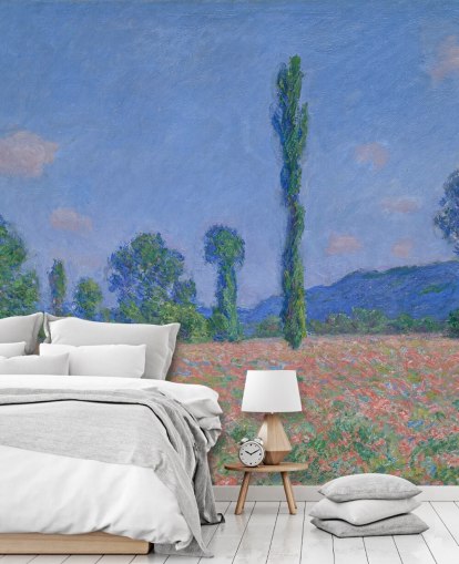 kunsttapet vægmaleri kaldet Poppy Field (Giverny) af Claude Monet til stuer og soveværelser