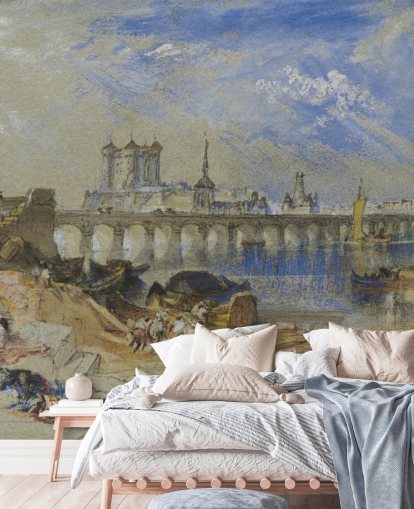 kunsttapet veggmaleri kalt Saumur fra Ile d'Offart av J.M. W. Turner for stuer og hjemmekontorer kunsttapet veggmaleri kalt Saumur fra Ile d'Offart av J.M. W. Turner for stuer og hjemmekontorer