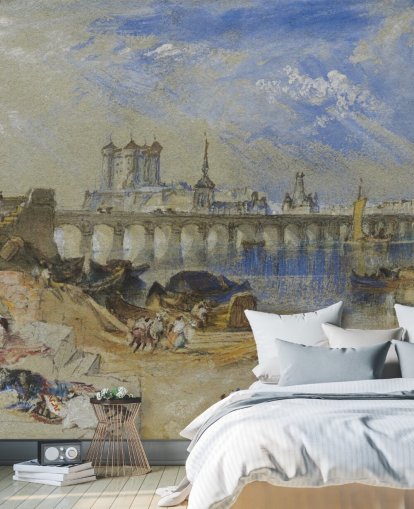 fine art wallpaper mural called Saumur from the Ile d'Offart by J. M. W. Turner for living rooms and home offices fine art wallpaper mural called Saumur from the Ile d'Offart by J. M. W. Turner for living rooms and home offices