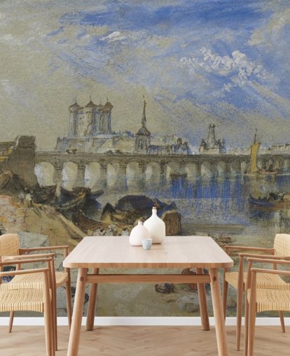 kunsttapetmaleri kaldet Saumur fra Ile d'Offart af J. M. W. Turner til stuer og hjemmekontorer