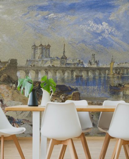 fine art behangmuurschildering genaamd Saumur van het Ile d'Offart van J.M. W. Turner voor woonkamers en thuiskantoren fine art behangmuurschildering genaamd Saumur van het Ile d'Offart van J.M. W. Turner voor woonkamers en thuiskantoren