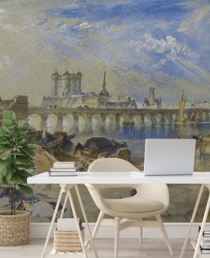 mural de papel de parede de belas artes chamado Saumur da Ile d'Offart de J. M. W. Turner para salas de estar e escritórios domésticos