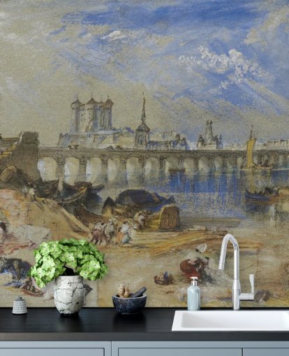 Kunsttapete Saumur von der Ile d'Offart von J. M. W. Turner für Wohnzimmer und Heimbüro Kunsttapete Saumur von der Ile d'Offart von J. M. W. Turner für Wohnzimmer und Heimbüro