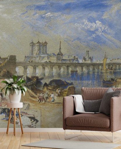 kunsttapet veggmaleri kalt Saumur fra Ile d'Offart av J.M. W. Turner for stuer og hjemmekontorer kunsttapet veggmaleri kalt Saumur fra Ile d'Offart av J.M. W. Turner for stuer og hjemmekontorer
