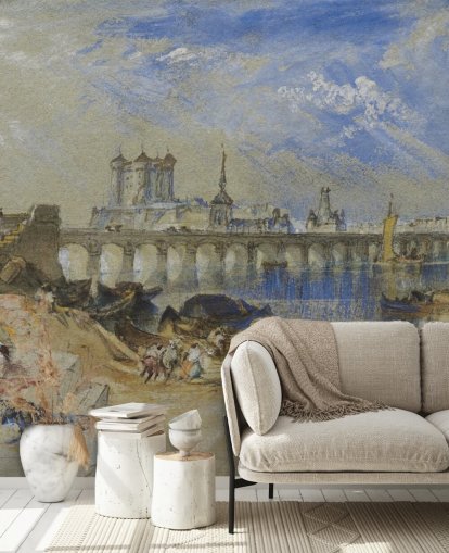 kunsttapetmaleri kaldet Saumur fra Ile d'Offart af J. M. W. Turner til stuer og hjemmekontorer
