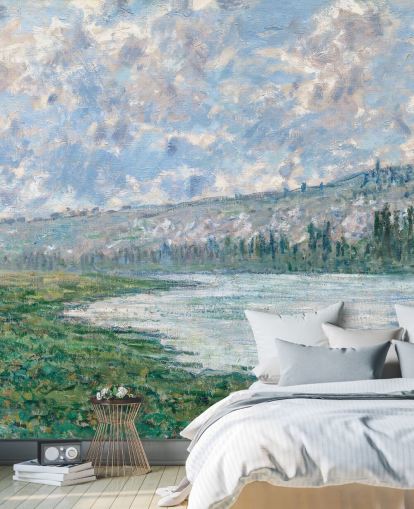 mural de papel de parede de belas artes chamado The Seine at Vetheuil por Claude Monet