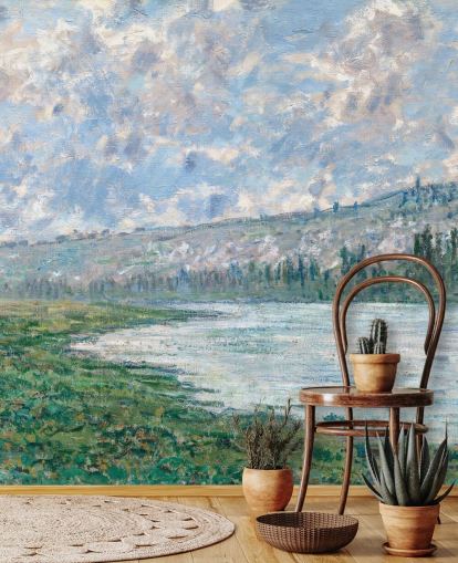 mural de papel de parede de belas artes chamado The Seine at Vetheuil por Claude Monet