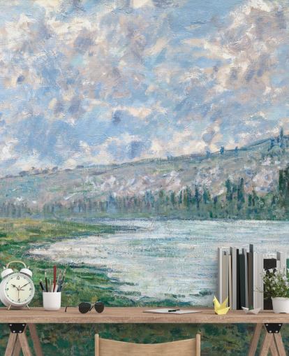 mural de papel pintado de bellas artes llamado El Sena en Vetheuil de Claude Monet