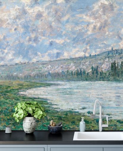 fine art wallpaper mural called The Seine at Vetheuil by Claude Monet fine art wallpaper mural called The Seine at Vetheuil by Claude Monet