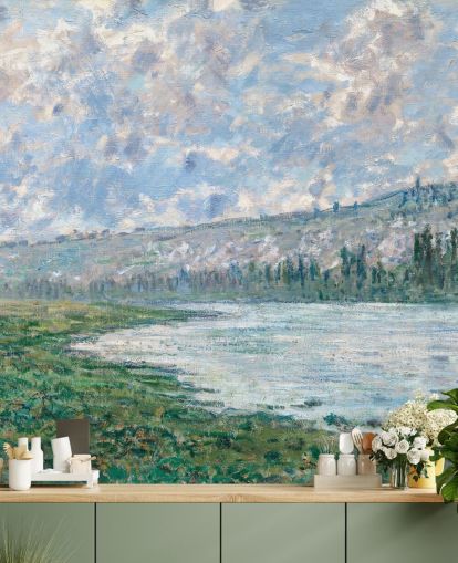 fine art wallpaper mural called The Seine at Vetheuil by Claude Monet