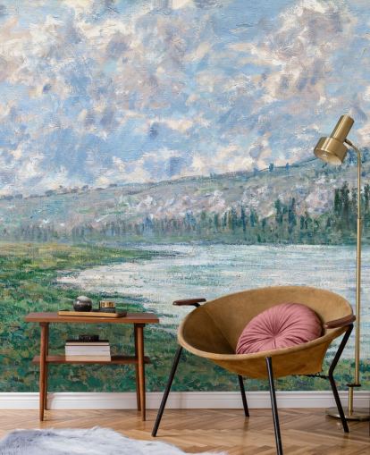 konsttapet väggmålning kallad Seinen på Vetheuil av Claude Monet