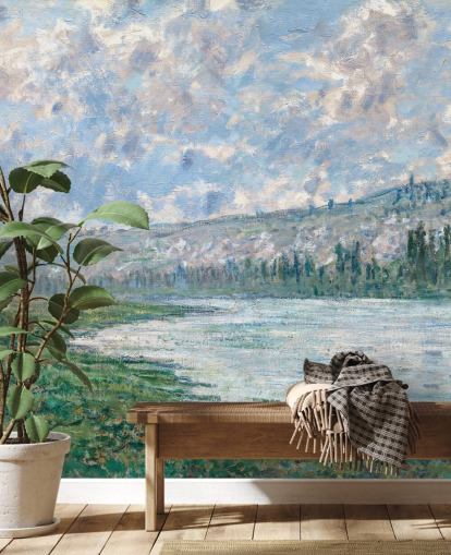 fine art wallpaper mural called The Seine at Vetheuil by Claude Monet