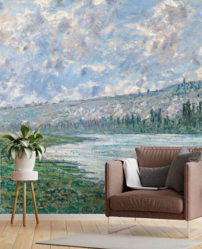 konsttapet väggmålning kallad Seinen på Vetheuil av Claude Monet