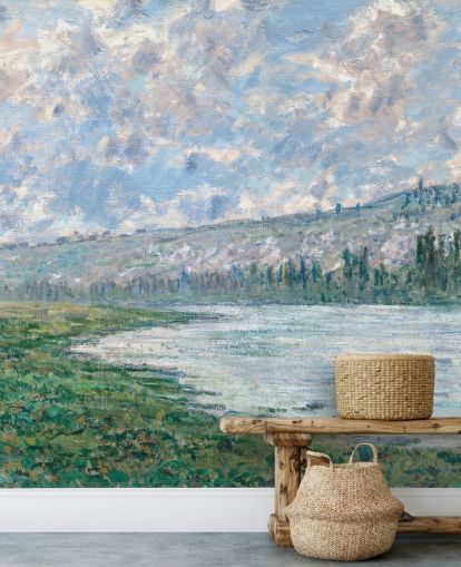 mural de papel de parede de belas artes chamado The Seine at Vetheuil por Claude Monet