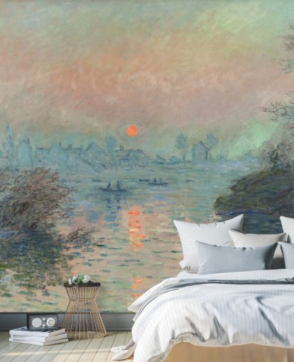 konsttapet väggmålning kallad Solnedgång på Seinen vid Lavacourt av Claude Monet konsttapet väggmålning kallad Solnedgång på Seinen vid Lavacourt av Claude Monet
